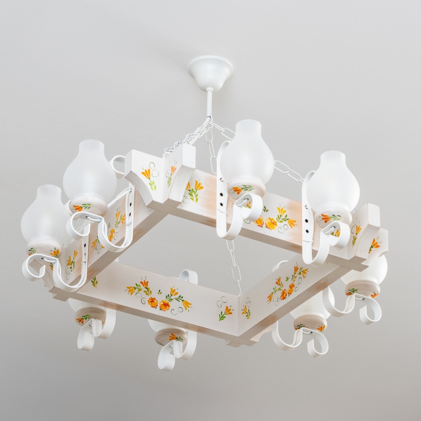 Brilagi - Kroonluchter aan ketting QUEEN 8xE14/40W/230V beuk/crème