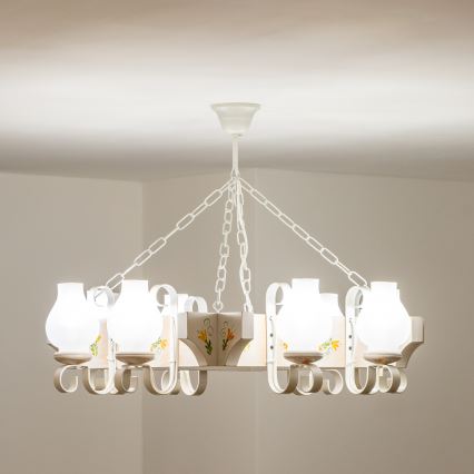 Brilagi - Kroonluchter aan ketting QUEEN 8xE14/40W/230V beuk/crème