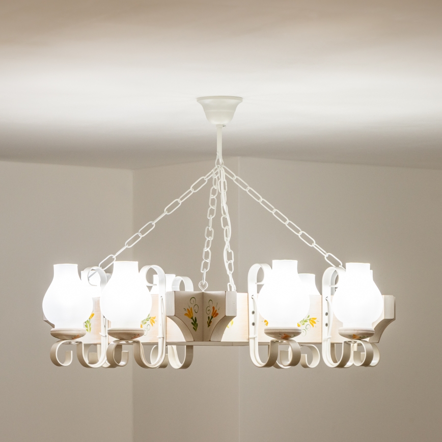 Brilagi - Kroonluchter aan ketting QUEEN 8xE14/40W/230V beuk/crème