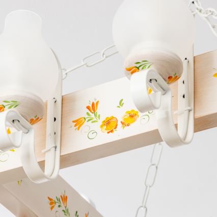 Brilagi - Kroonluchter aan ketting QUEEN 8xE14/40W/230V beuk/crème