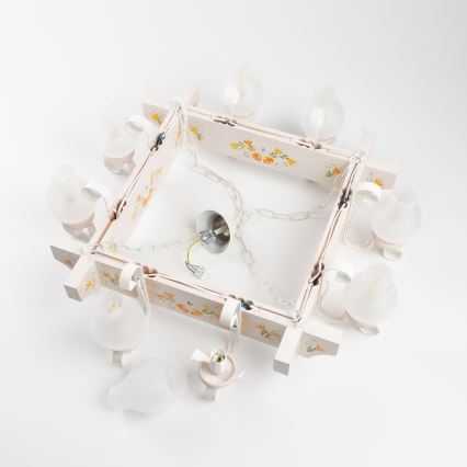 Brilagi - Kroonluchter aan ketting QUEEN 8xE14/40W/230V beuk/crème