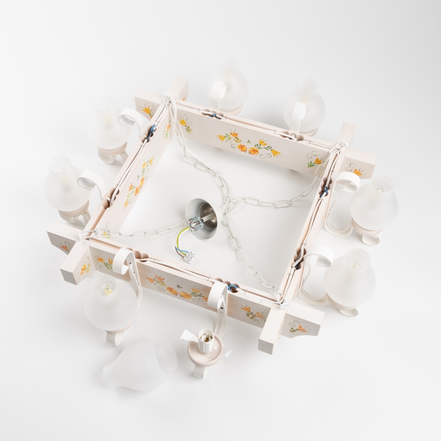 Brilagi - Kroonluchter aan ketting QUEEN 8xE14/40W/230V beuk/crème