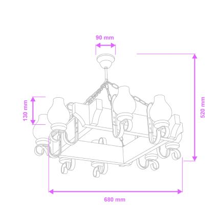 Brilagi - Kroonluchter aan ketting QUEEN 8xE14/40W/230V beuk/crème