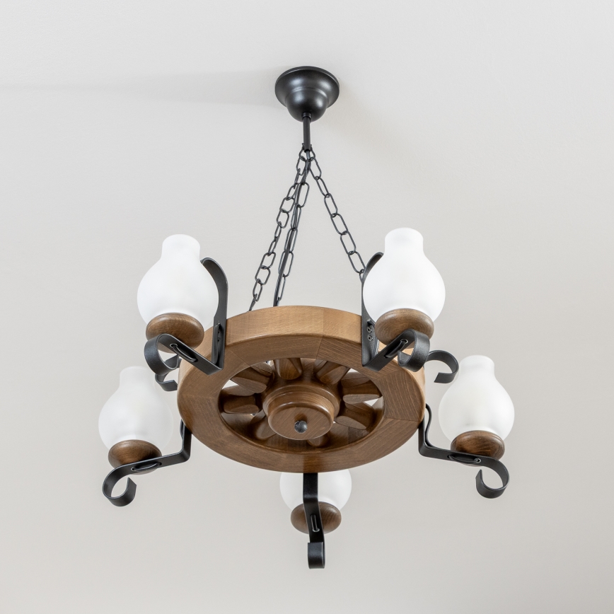 Brilagi - Kroonluchter aan ketting ROATA 5xE14/40W/230V Ø 50 cm beuk/walnoot