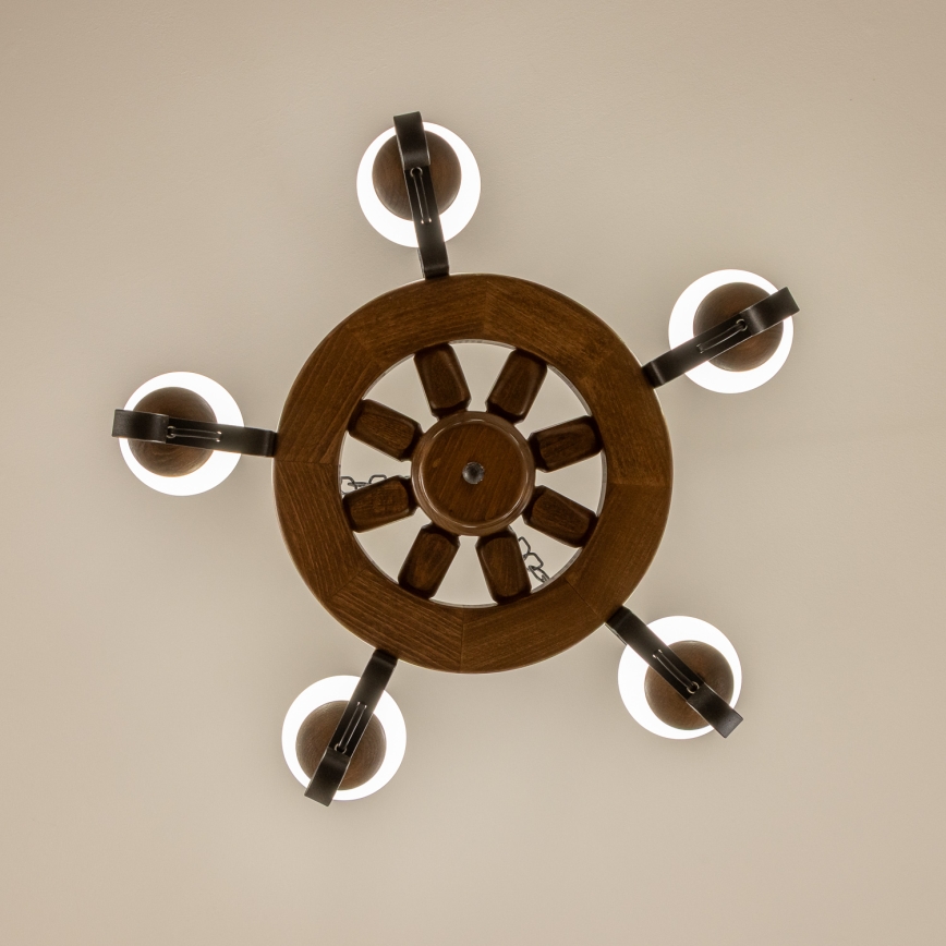 Brilagi - Kroonluchter aan ketting ROATA 5xE14/40W/230V Ø 50 cm beuk/walnoot