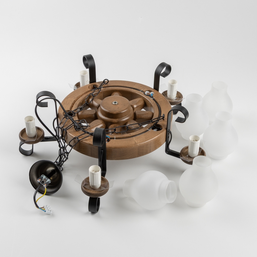 Brilagi - Kroonluchter aan ketting ROATA 5xE14/40W/230V Ø 50 cm beuk/walnoot