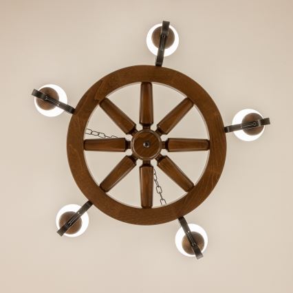 Brilagi - Kroonluchter aan ketting ROATA 5xE14/40W/230V Ø 70 cm beuk/walnoot