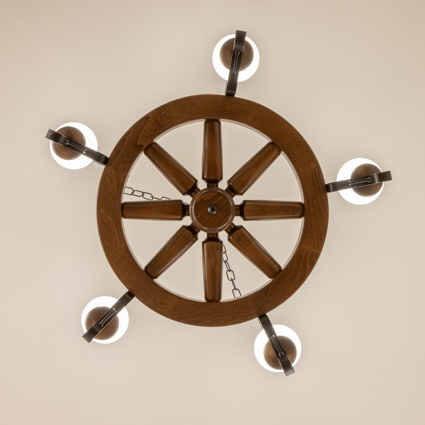 Brilagi - Kroonluchter aan ketting ROATA 5xE14/40W/230V Ø 70 cm beuk/walnoot