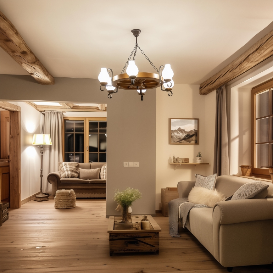 Brilagi - Kroonluchter aan ketting ROATA 6xE14/40W/230V Ø 70 cm beuk/walnoot