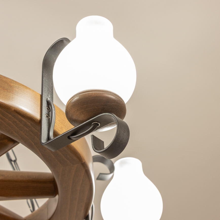 Brilagi - Kroonluchter aan ketting ROATA 6xE14/40W/230V Ø 70 cm beuk/walnoot