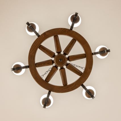 Brilagi - Kroonluchter aan ketting ROATA 6xE14/40W/230V Ø 70 cm beuk/walnoot