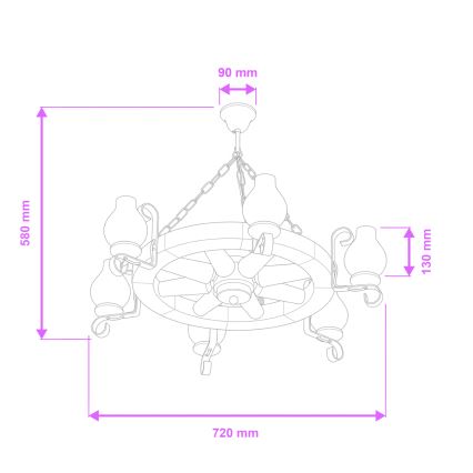Brilagi - Kroonluchter aan ketting ROATA 6xE14/40W/230V Ø 70 cm beuk/walnoot