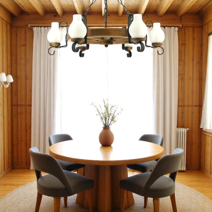 Brilagi - Kroonluchter aan ketting ROATA 6xE14/40W/230V Ø 70 cm van beuk