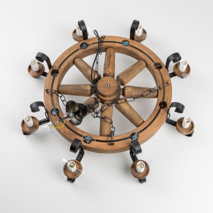 Brilagi - Kroonluchter aan ketting ROATA 8xE14/40W/230V Ø 70 cm beukenhout