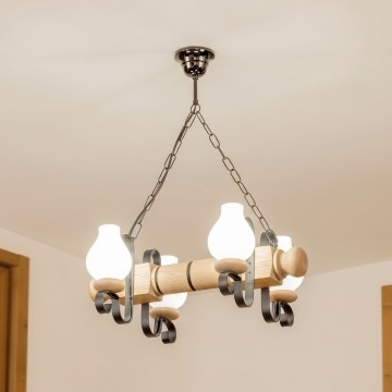 Brilagi - Kroonluchter aan ketting RUSTIC 4xE14/40W/230V eiken