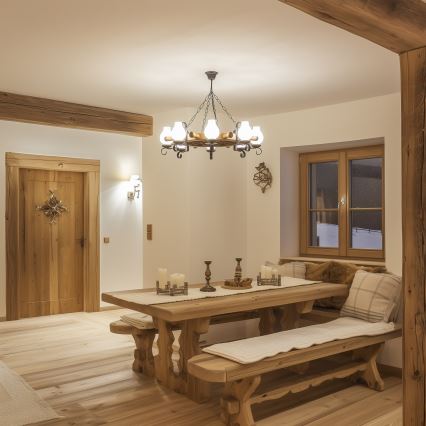 Brilagi - Kroonluchter aan ketting TIMONA 8xE14/40W/230V Ø 70 cm beuk/walnoot