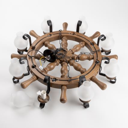 Brilagi - Kroonluchter aan ketting TIMONA 8xE14/40W/230V Ø 70 cm beuk/walnoot