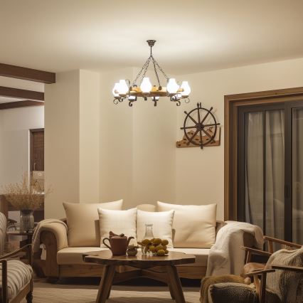 Brilagi - Kroonluchter aan ketting TIMONA 8xE14/40W/230V Ø 70 cm beukenhout