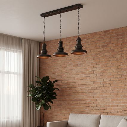Brilagi - Kroonluchter met ketting PYRONIC 3xE27/40W/230V brons/patina