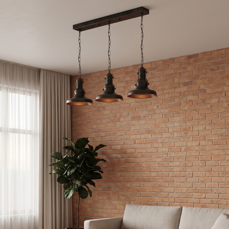 Brilagi - Kroonluchter met ketting PYRONIC 3xE27/40W/230V brons/patina