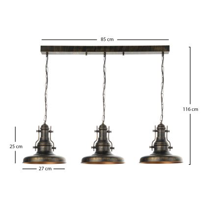 Brilagi - Kroonluchter met ketting PYRONIC 3xE27/40W/230V brons/patina