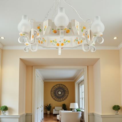 Brilagi - Kroonluchter met ketting QUEEN 6xE14/40W/230V beuk/crème