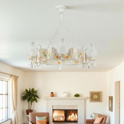 Brilagi - Kroonluchter met ketting QUEEN 6xE14/40W/230V beuk/crème