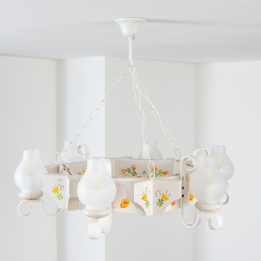 Brilagi - Kroonluchter met ketting QUEEN 6xE14/40W/230V beuk/crème