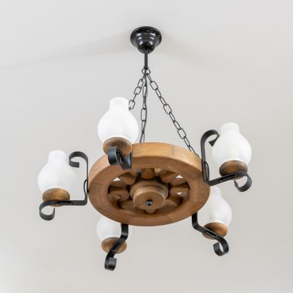 Brilagi - Kroonluchter met ketting ROATA 5xE14/40W/230V pr. 50 cm beukenhout