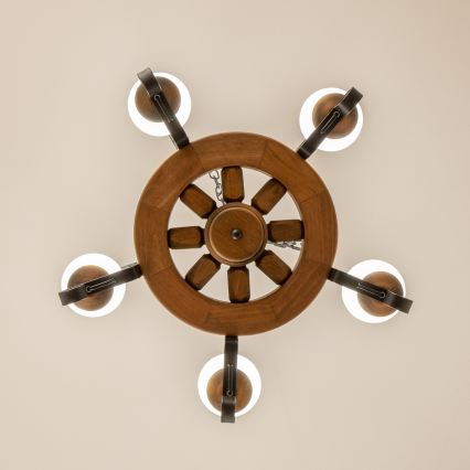 Brilagi - Kroonluchter met ketting ROATA 5xE14/40W/230V pr. 50 cm beukenhout