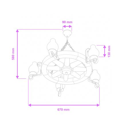 Brilagi - Kroonluchter met ketting ROATA 5xE14/40W/230V Ø 70 cm beuk