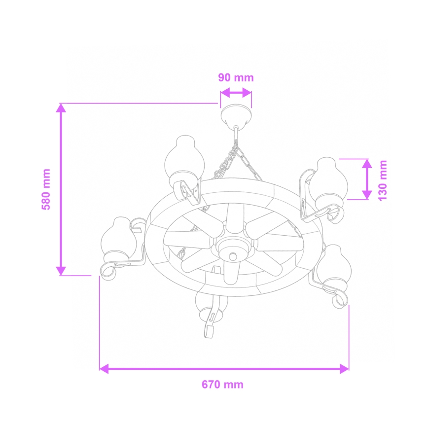 Brilagi - Kroonluchter met ketting ROATA 5xE14/40W/230V Ø 70 cm beuk