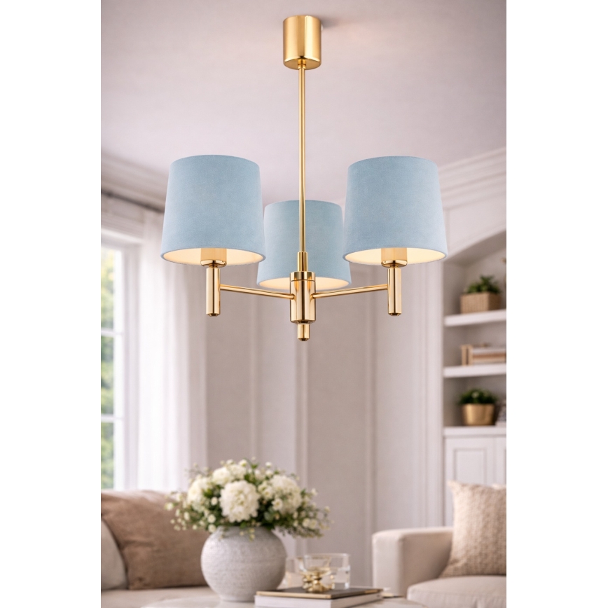 Brilagi - Kroonluchter met staaf MONTE 3xE27/60W/230V blauw/goud