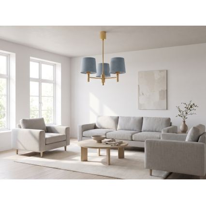 Brilagi - Kroonluchter met staaf MONTE 3xE27/60W/230V blauw/goud