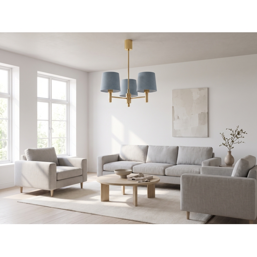 Brilagi - Kroonluchter met staaf MONTE 3xE27/60W/230V blauw/goud