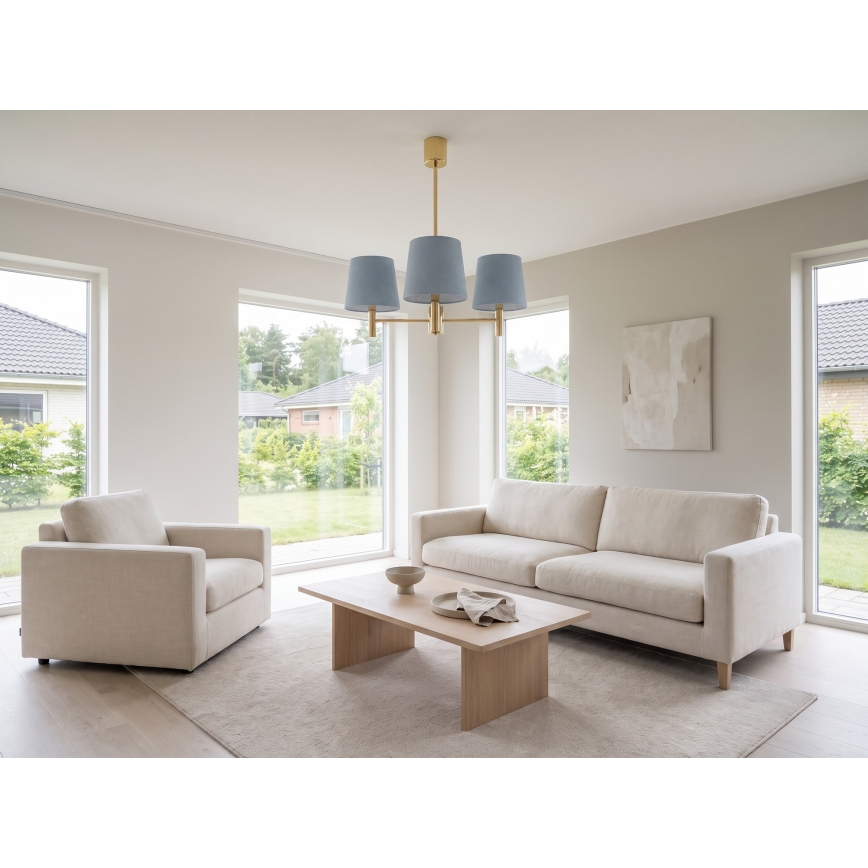 Brilagi - Kroonluchter met staaf MONTE 3xE27/60W/230V blauw/goud