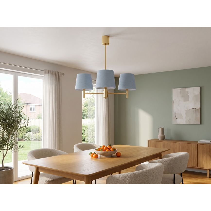 Brilagi - Kroonluchter met staaf MONTE 3xE27/60W/230V blauw/goud