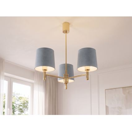 Brilagi - Kroonluchter met staaf MONTE 3xE27/60W/230V blauw/goud