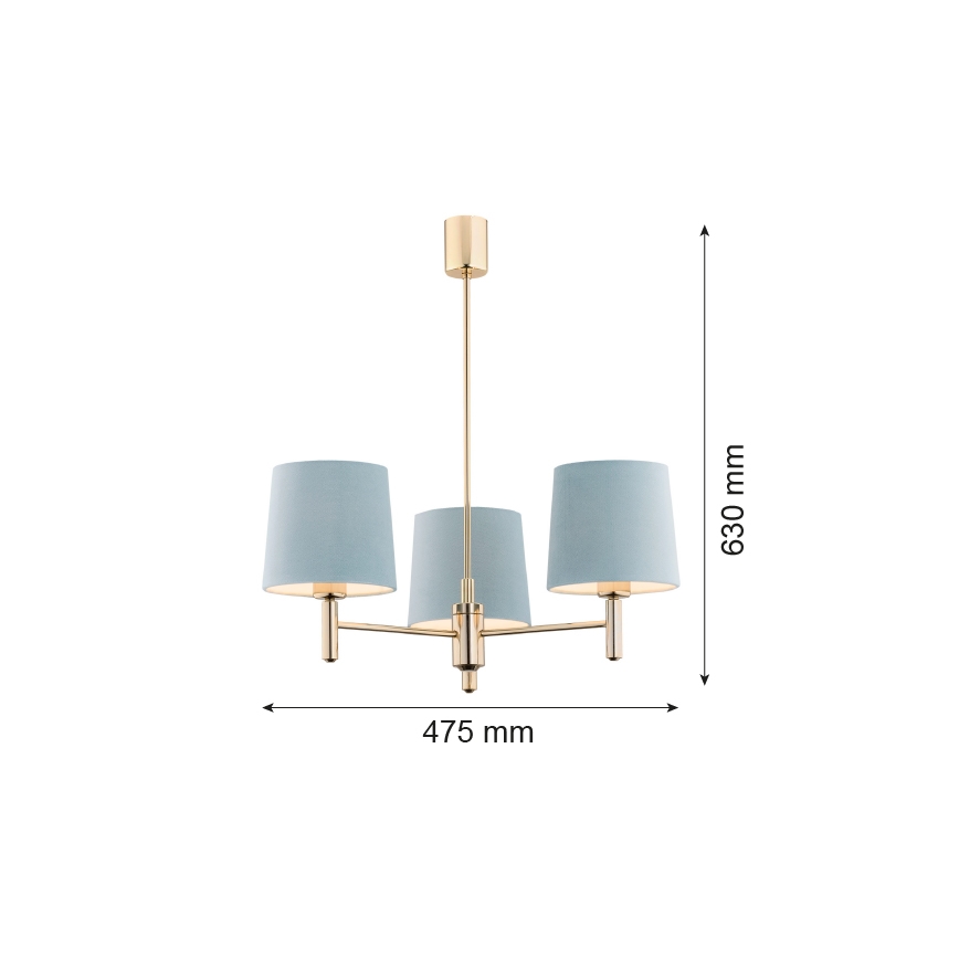 Brilagi - Kroonluchter met staaf MONTE 3xE27/60W/230V blauw/goud