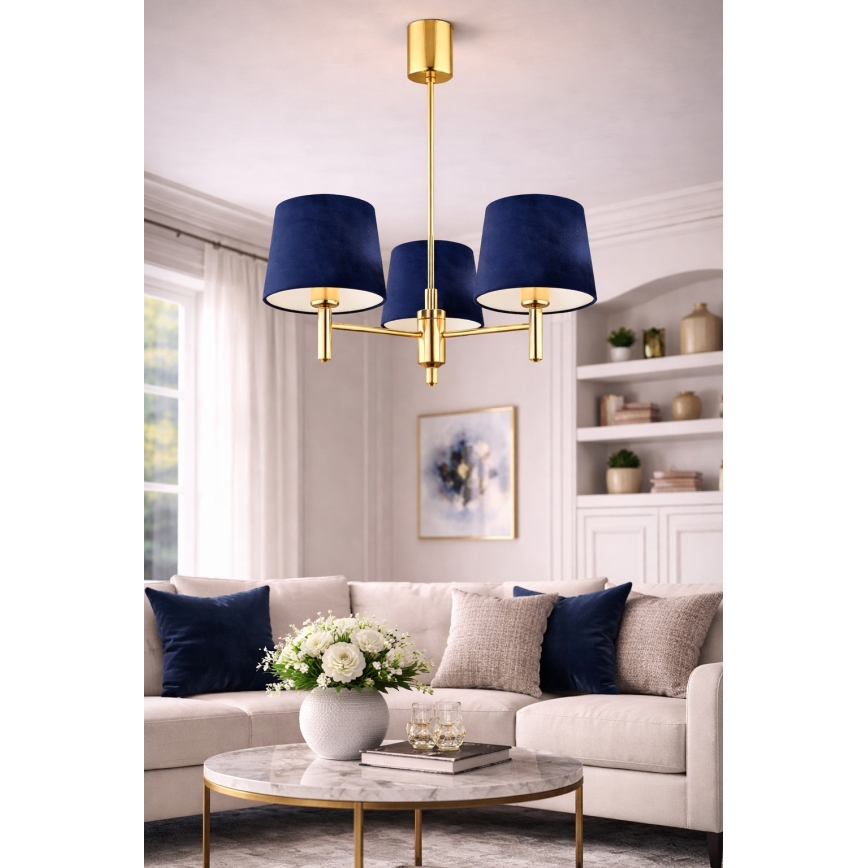Brilagi - Kroonluchter met stang MONTE 3xE27/60W/230V blauw/goud