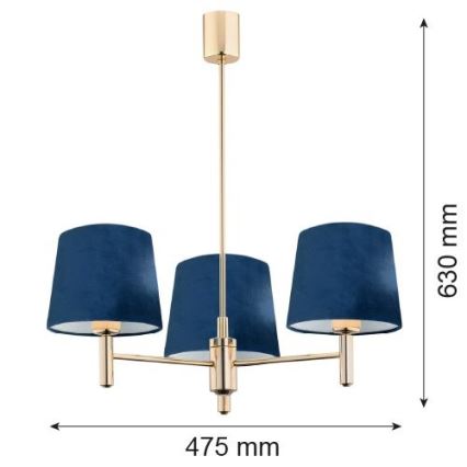 Brilagi - Kroonluchter met stang MONTE 3xE27/60W/230V blauw/goud