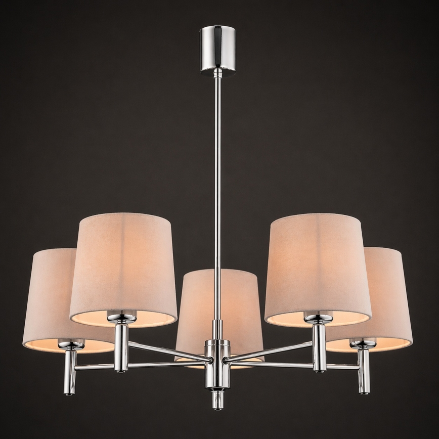 Brilagi - Kroonluchter met stang MONTE 5xE27/15W/230V beige/glanzend chroom