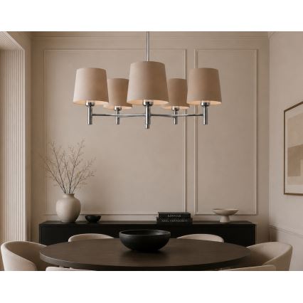 Brilagi - Kroonluchter met stang MONTE 5xE27/15W/230V beige/glanzend chroom