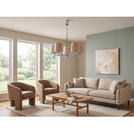 Brilagi - Kroonluchter met stang MONTE 5xE27/60W/230V beige/glanzend chroom