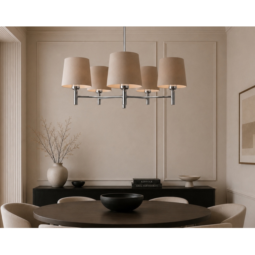 Brilagi - Kroonluchter met stang MONTE 5xE27/60W/230V beige/glanzend chroom