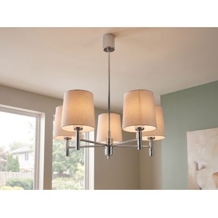 Brilagi - Kroonluchter met stang MONTE 5xE27/60W/230V beige/glanzend chroom