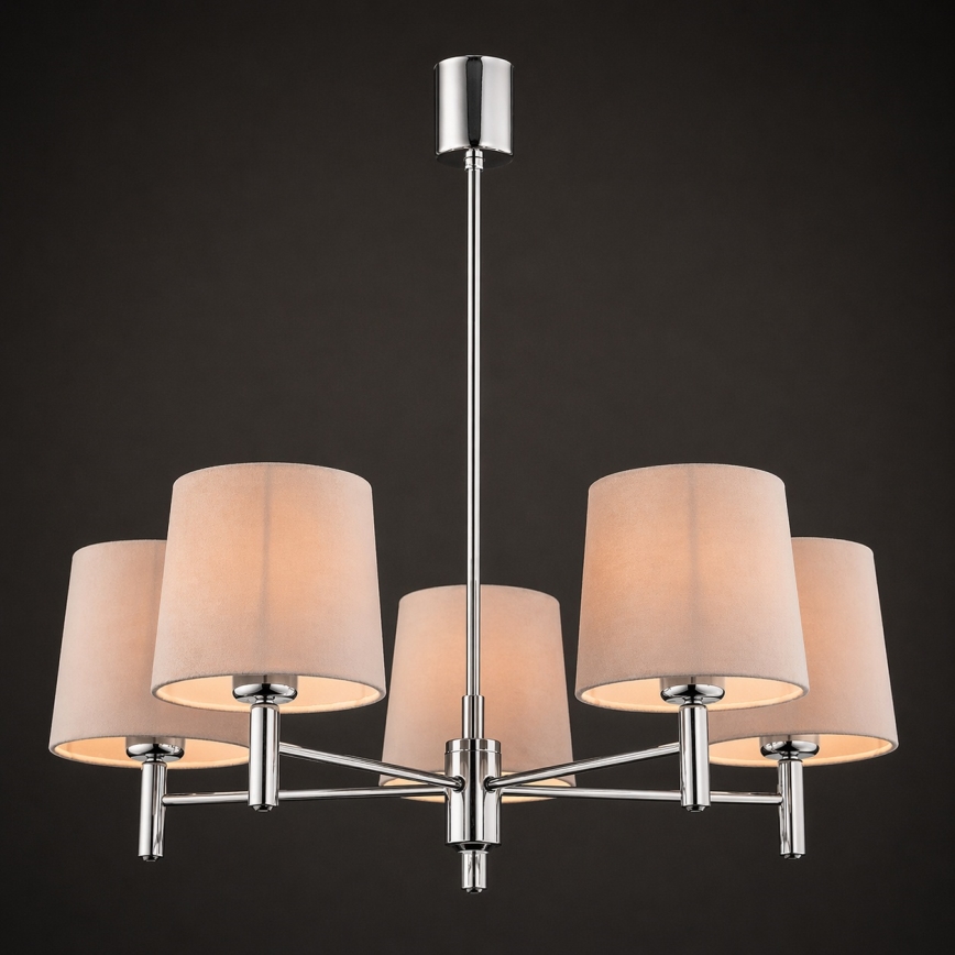Brilagi - Kroonluchter met stang MONTE 5xE27/60W/230V beige/glanzend chroom