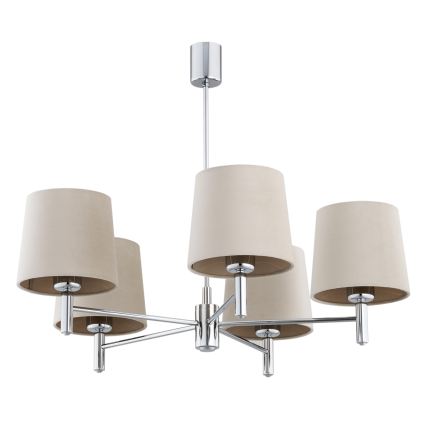 Brilagi - Kroonluchter met stang MONTE 5xE27/60W/230V beige/glanzend chroom