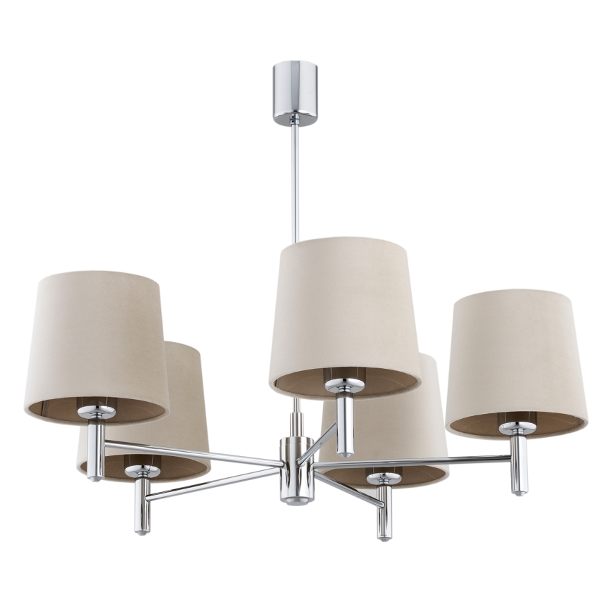 Brilagi - Kroonluchter met stang MONTE 5xE27/60W/230V beige/glanzend chroom