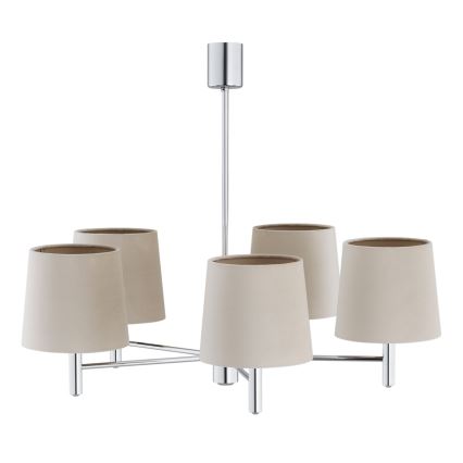 Brilagi - Kroonluchter met stang MONTE 5xE27/60W/230V beige/glanzend chroom